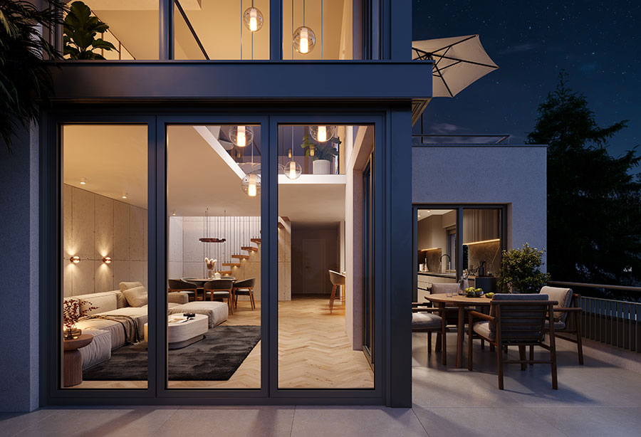 Großzügiger Balkon mit hochwertigem Bodenbelag